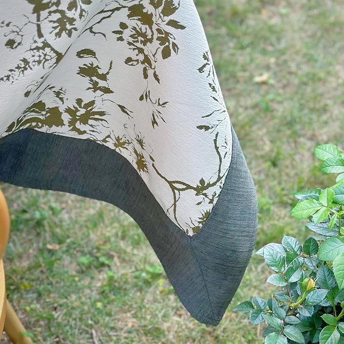 Jacquard Rectangle Tablecloth, Wrinkle Free Green Table Cloth, French Vintage - Image 4