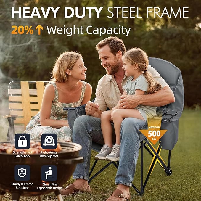 Folding Chairs, Grey Padded Steel-Frame Chair with Cooler Bag