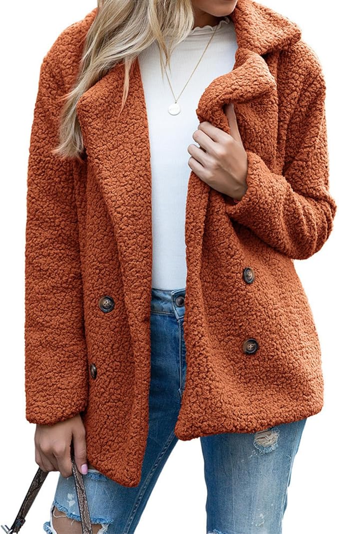 Women's Winter Warm Plush Cardigan Fuzzy Fleece Lapel Jacket by Unknown
