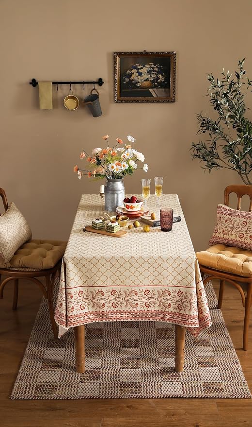 ISAENNE Designer Linen Floral Extra Long Rectangle Tablecloth, Pale Yellow - Image 3