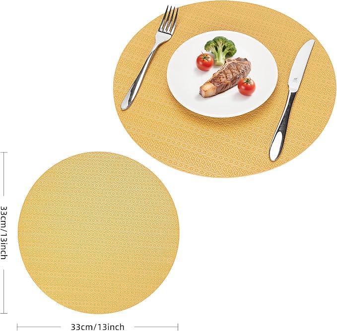 Round Faux Leather Placemats Set of 6 – 13 Inch Vinyl Mats, Heat Resistant - Image 7