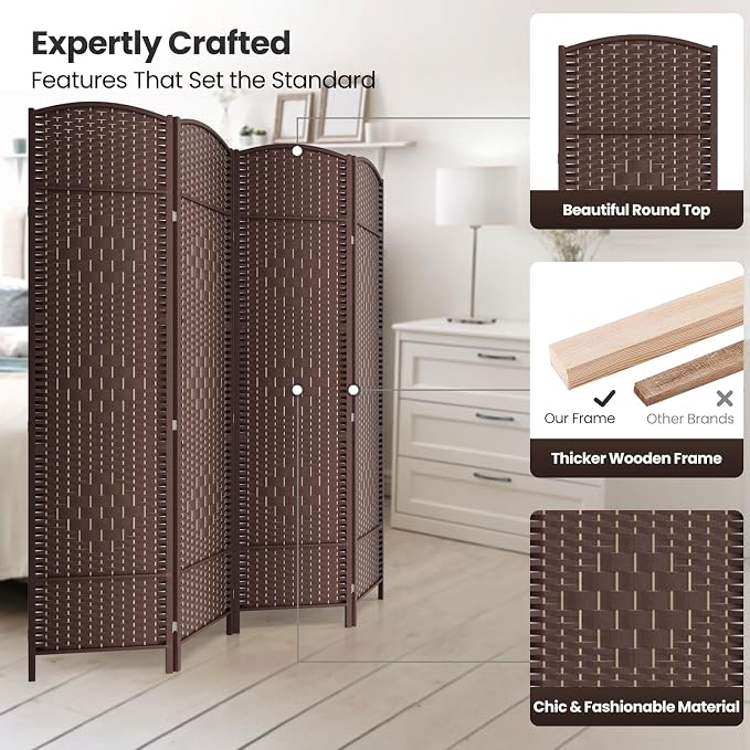 4 Panel Room Divider, 6Ft Folding Privacy Screen, Tall - Image 2