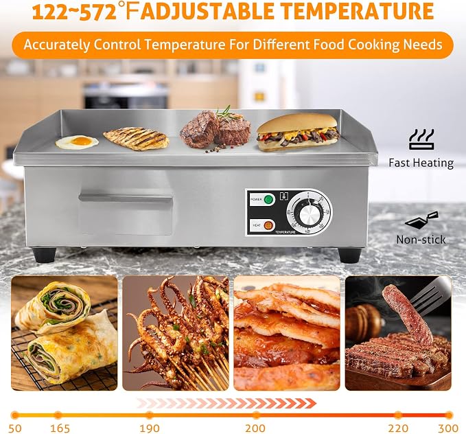WICHEMI Commercial Electric Griddle 22" 3000W Flat Top Grill Countertop Griddle - Image 6