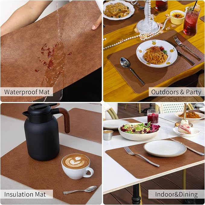 Cowhide Pattern Faux Leather Placemats Set of 6, Heat Resistant Non-Slip - Image 7