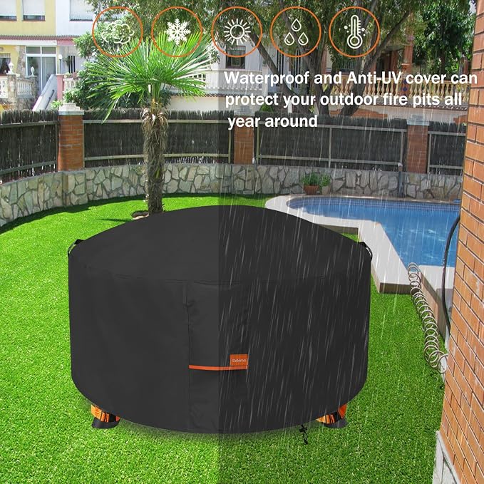 Fire Pit Cover, Outdoor Heavy Duty 600D 100% Waterproof Fire Pit Cover Round - Image 7