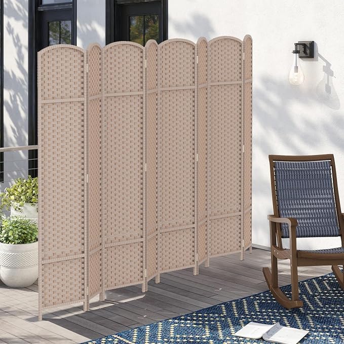 Room Divider 8 Panel Screen 5.6 Ft Tall Partition Room Dividers Beige Privacy - Image 6