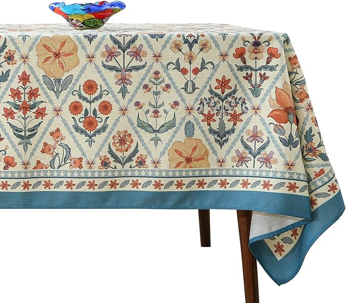 ISAENNE Designer Linen Elegant Small Square Tablecloth, Colorful Floral by Isaennehomedecoration