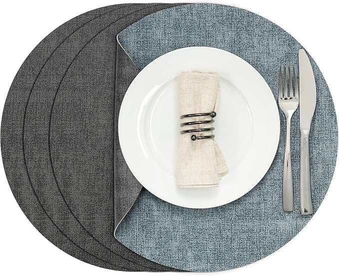 Myir JUN Round Placemats, Dual Sided Faux Leather Place Mats Set of 4 by MyirJUN