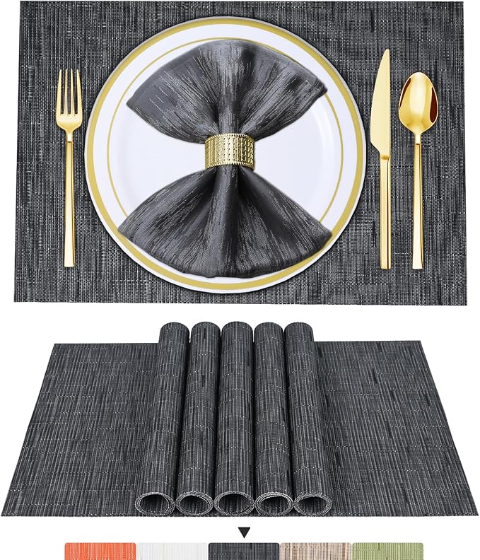 BETEAM Placemats Set of 6, Woven Vinyl Placemat by BETEAM