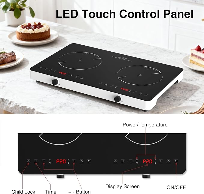 Double Induction Cooktop, 2 Burner Induction Burner 20 Temperature & Power - Image 3