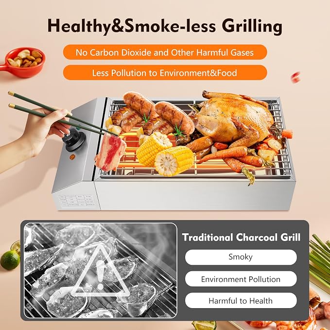 1800W Electric BBQ Grill & Countertop Electric Grill, Smokeless Indoor Outdoor - Image 6