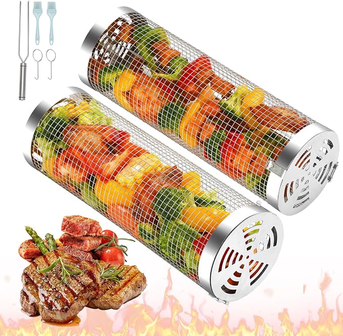 ZORMY 2pcs Rolling Grill Baskets, Grill Veggie Basket, BBQ Baskets by ZORMY
