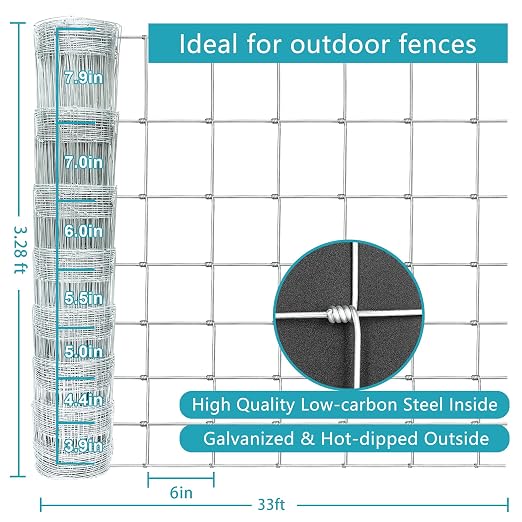 Farm Fence 40in x 33ft Galvanized Field Wire Fencing, Heavy Zinc Coating Cattle - Image 3