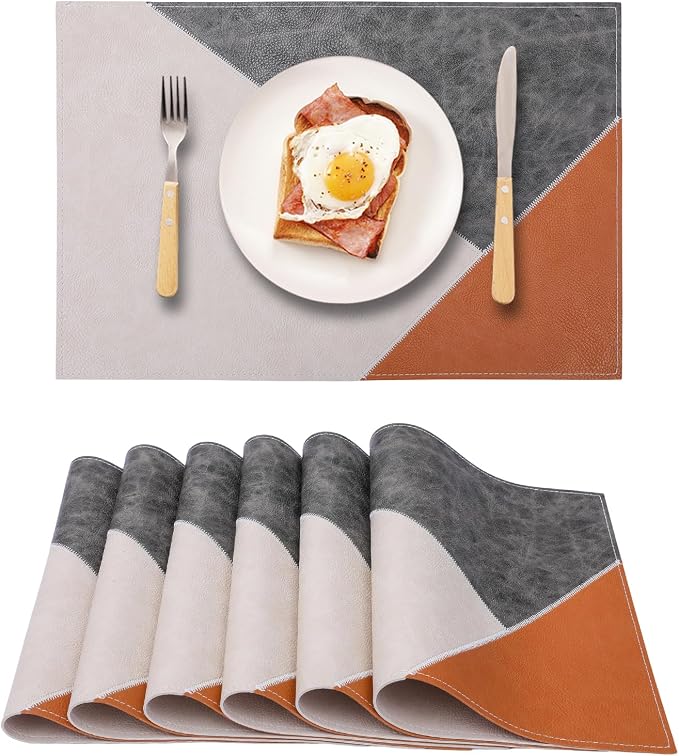 PU Placemats Set of 6 Wipeable, Geometric Pattern Faux Leather Placemat by Unknown