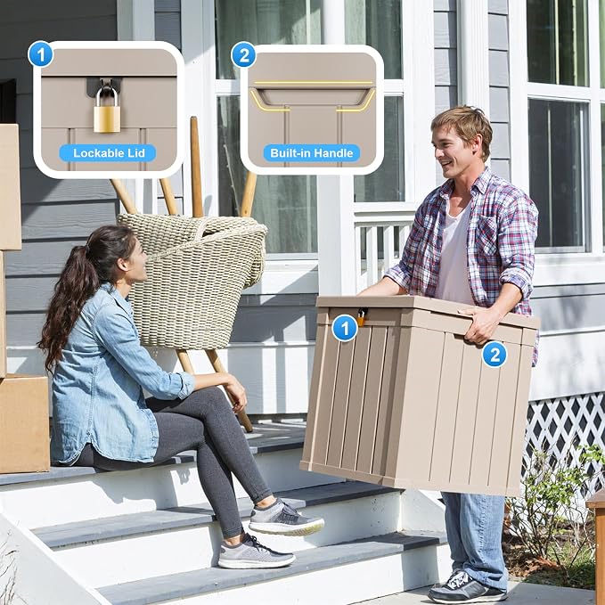 50 GallonOutdoor Storage Box, Resin Deck Boxes Waterproof, IndoorOutdoor Bin - Image 6