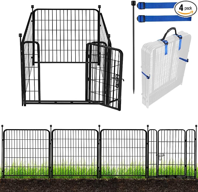 ADAVIN Tall Garden Fence with Gate, 36 in 4 Panels Heavy Duty Iron Metal Animal by ADAVIN