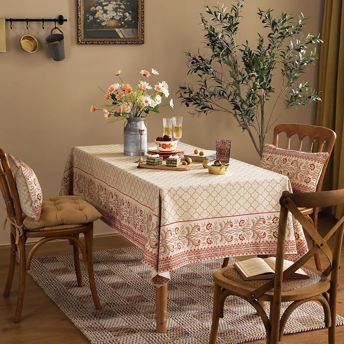 ISAENNE Designer Linen Floral Extra Long Rectangle Tablecloth, Pale Yellow - Image 9