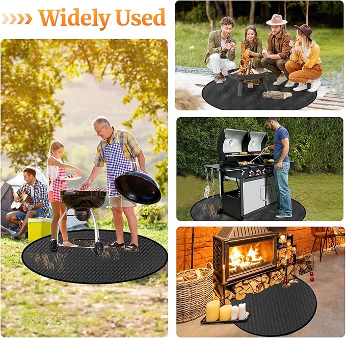 Grill Pad Floor Mat, 30-Inch Round, Fireproof Silicone-Coated
