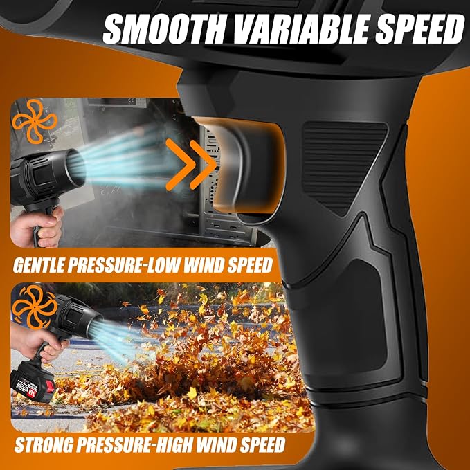 Cordless Leaf Blower with 2 x 4.0Ah Battery and Charger, 000 RPM Turbo Air Jet - Image 5