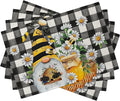 Seliem Spring Bee Gnome Daisy Placemats Set of 4, Honey Black White Buffalo by Seliem