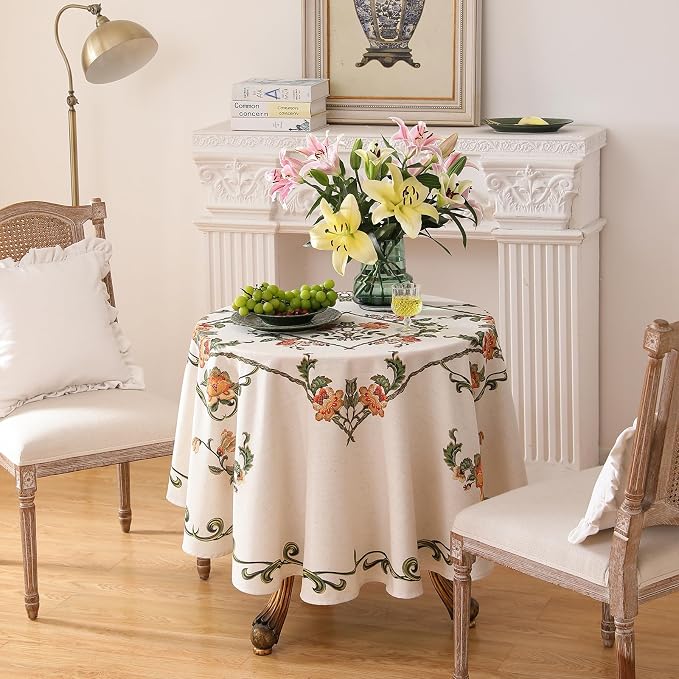patdrea Designer Vintage Linen Round Tablecloth, French Floral Tablecloths - Image 9