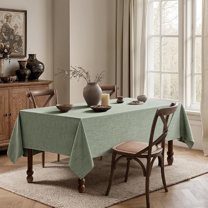 MIULEE Sage Green Linen Polyester Tablecloth 60x84 Inch Spring Rectangle Table - Image 4
