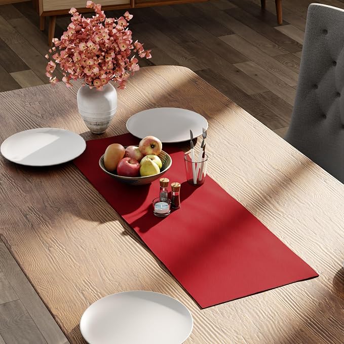 Encasa XO Table Runner 13"x36" Long | Cotton Canvas Fabric | Deep Red Solid - Image 2