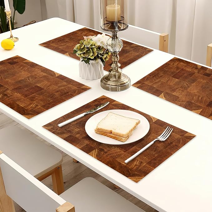 Placemats Set of 6, Retro Wood Linen Table Mats Honey Oak Texture Heat - Image 7