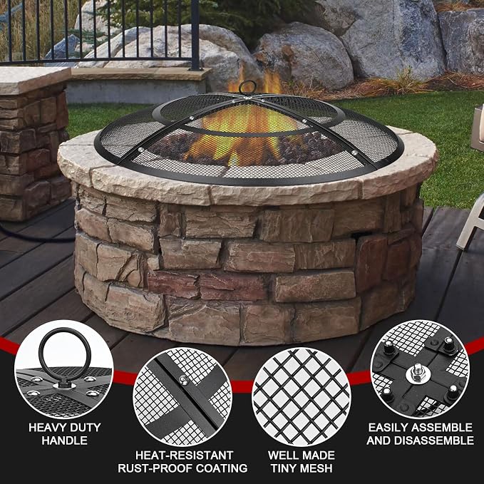 Fire Pit Spark Screen, 40 Inch Fire Pit Screen Outdoor - Image 3