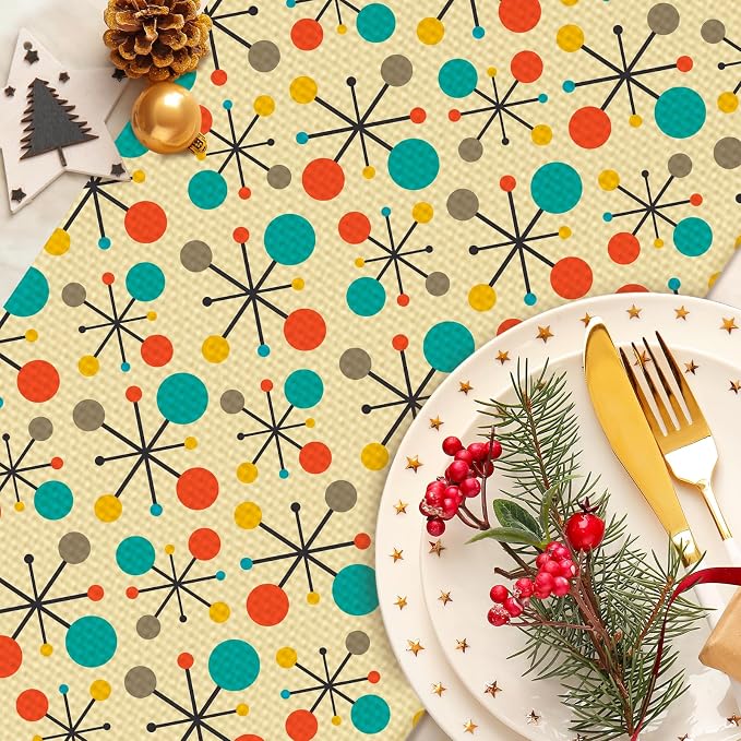 Mid Century Burlap Table Runner Seasonal Spring Fall Kitchen Dining Linen Table - Image 4