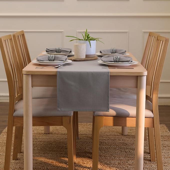 Encasa XO Table Runner 13"x59" Long | Cotton Canvas Fabric | Grey Solid Color | - Image 4
