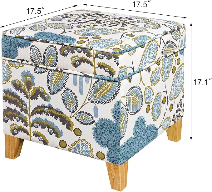 Adeco 18 Inch High Cube Ottoman Storage, Linen Chair Foot Stools, Upholstered - Image 2