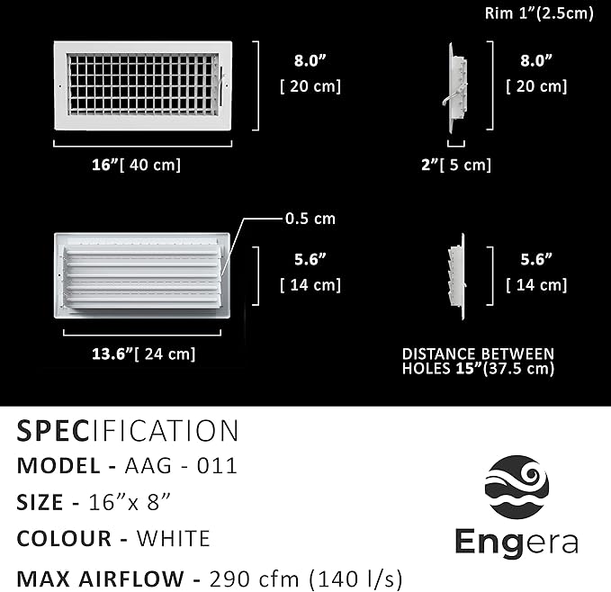 Engera Adjustable Double Deflection HVAC Air Register-Supply Air Diffuser Air - Image 3