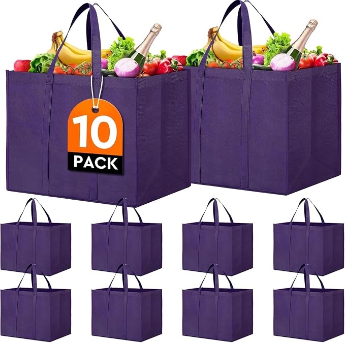 WISELIFE Reusable Grocery Shopping Bags 10 Pack Large Foldable Tote Bags Bulk by WiseLife