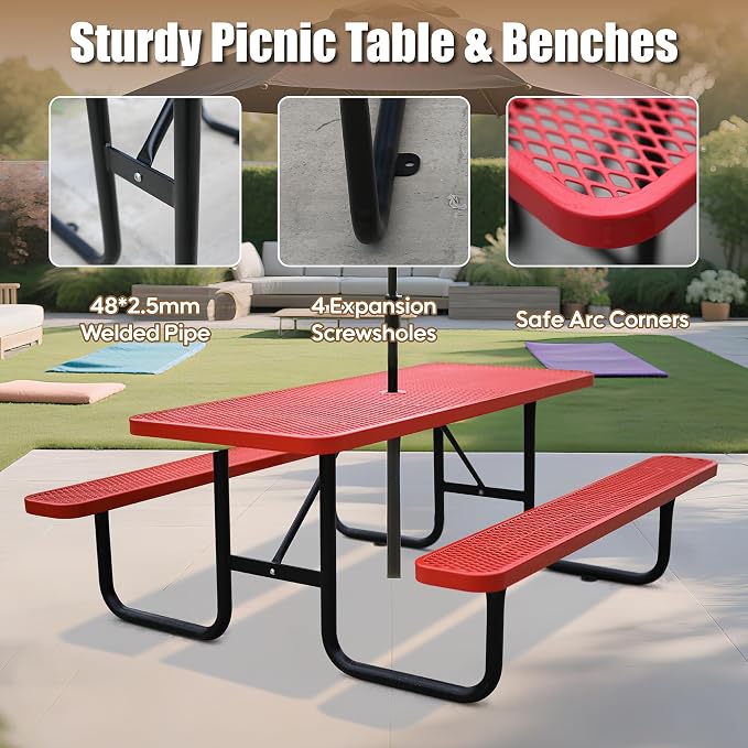 4FT Rectangular Metal Picnic Table - Image 4