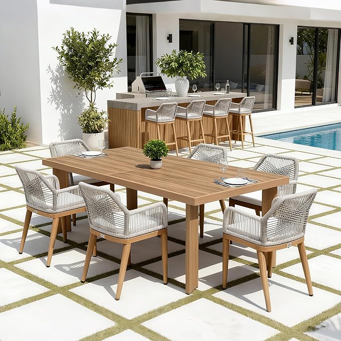PURPLE LEAF 7 Pieces Patio Dining Set Aluminum Modern Rectangular Table and by PURPLELEAF