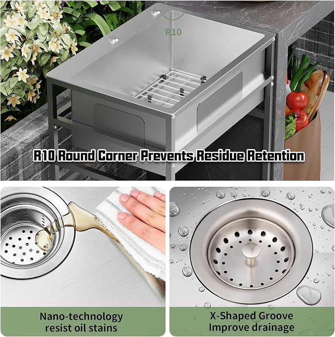 Utility Sink, 25x18 Inch Stainless Steel Freestanding Laundry Sink Practicality - Image 3