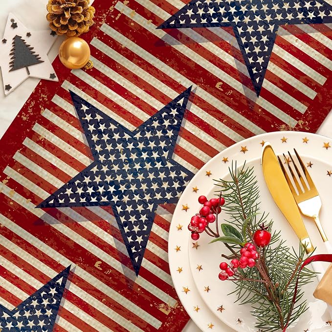 Star 4July Burlap Table Runner Seasonal Spring Fall Kitchen Dining Linen Table - Image 3