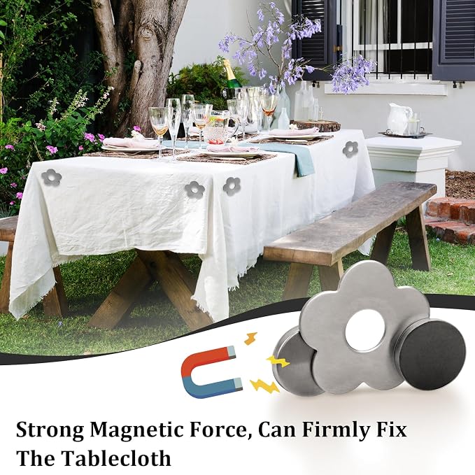8 Pcs Magnetic Weights for Tablecloths, Stainless Steel Pendants Flower Shaped - Image 5