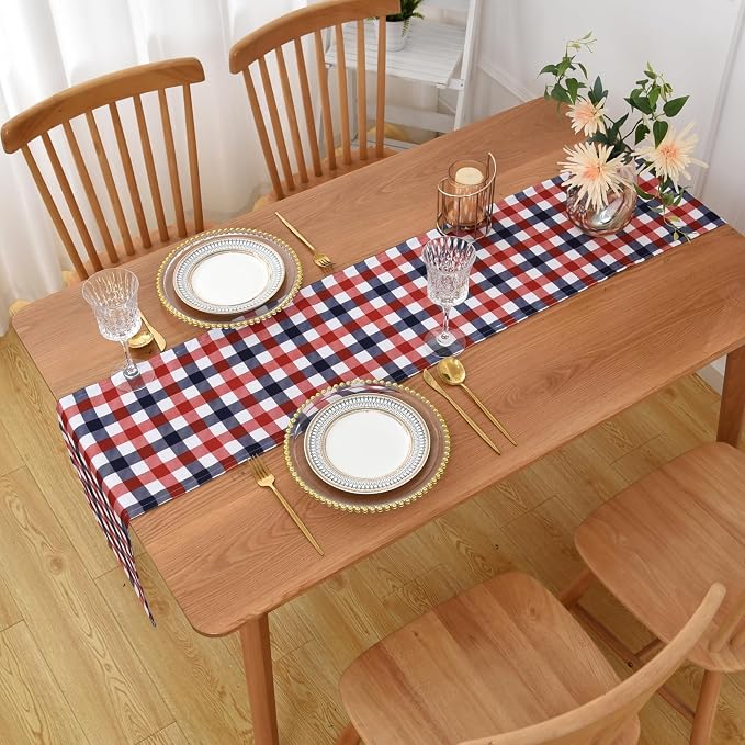 Waterproof Checkered Tablecloth Runner Fabric - Image 3