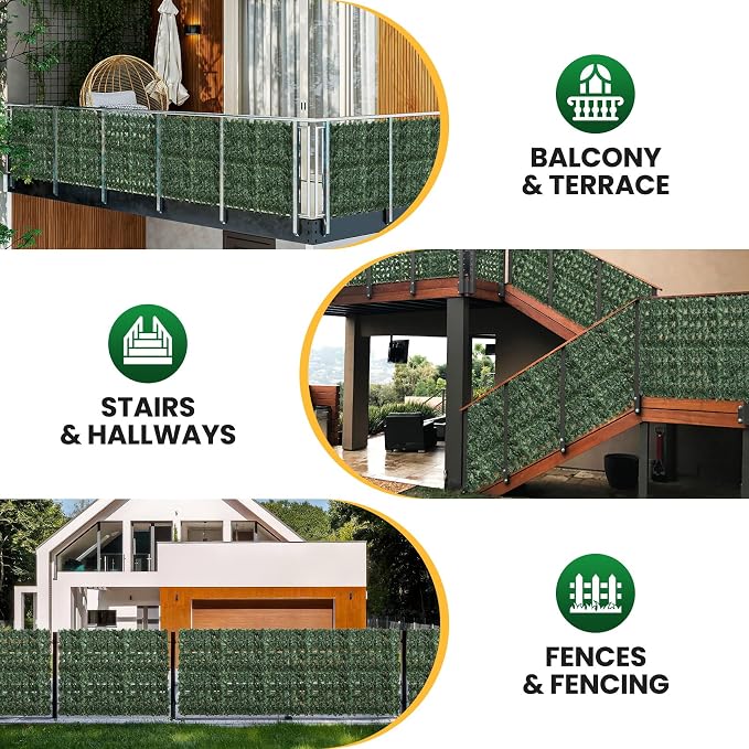 KASZOO Artificial Ivy Privacy Fence Screen, 100x40 in, 10 Pack, Plastic & - Image 7