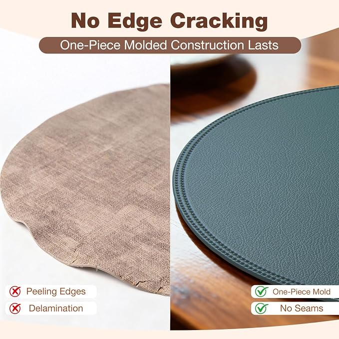 Round Vinyl Blue Placemats Set of 6, Faux Leather Waterproof Wipeable Heat - Image 6
