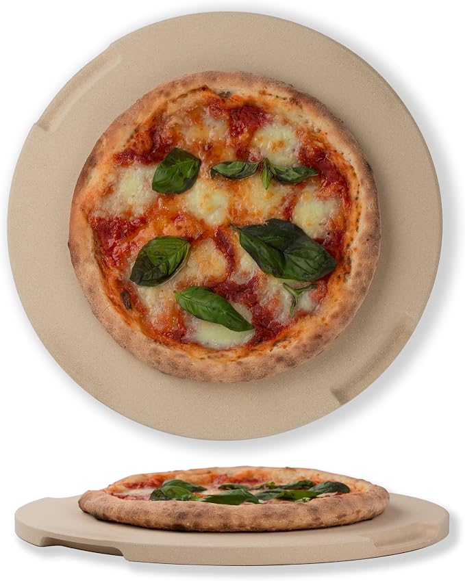 Pizza Stone 12.6in Round Baking & Grilling Stone, BBQ and Grill. Innovative by ROCKSHEAT