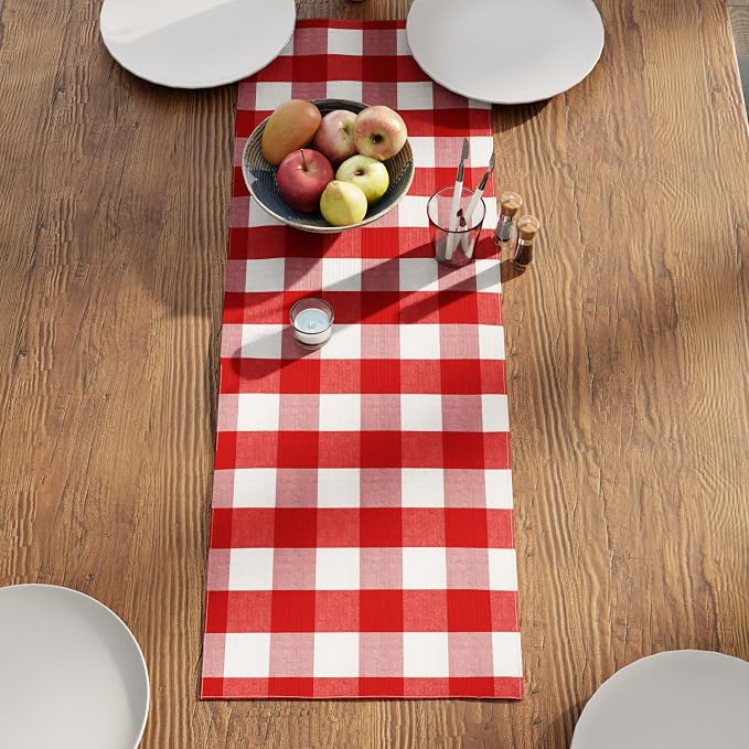 Encasa XO Cotton Dining Table Runner | Buffalo Red Checks | Size 13x36 in by EncasaXO