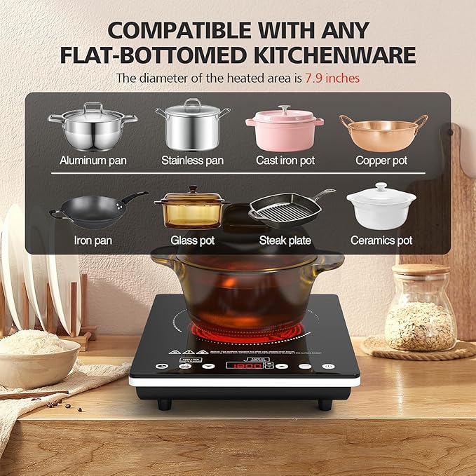 Single Burner Electric Cooktop, 1800W Electric Stove Top Portable, Infrared Hot - Image 4