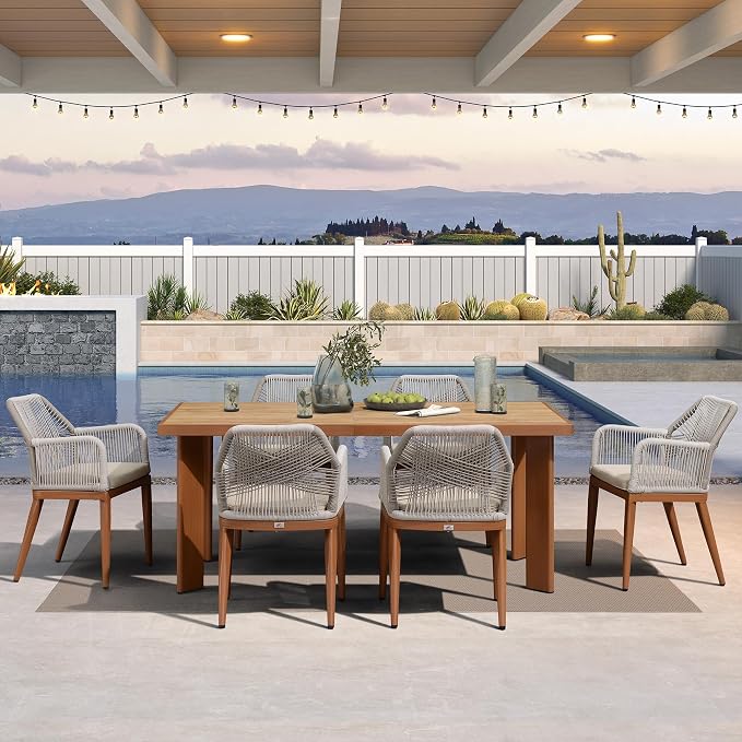 PURPLE LEAF 7 Pieces Patio Dining Set Aluminum Rectangular Table and Rattan Arm - Image 2