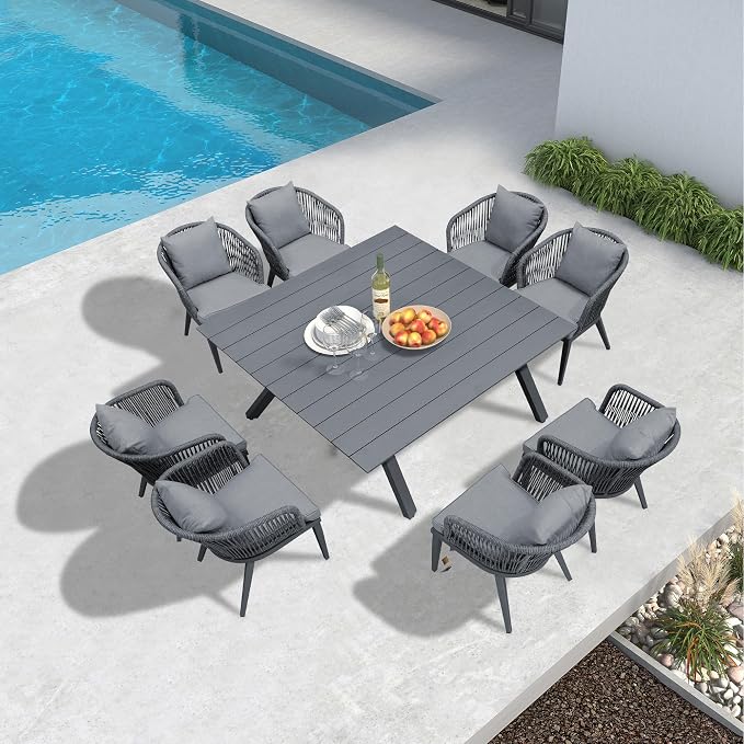 PURPLE LEAF 9 Pieces Outdoor Metal Furniture Set Patio Conversation Sets Dining - Image 2