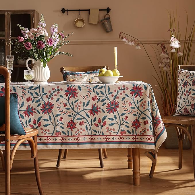 Designer Linen Rectangle Tablecloth, Vintage William Morris Wrinkle Resistant - Image 2