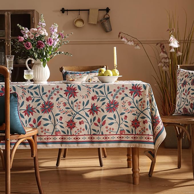 Designer Linen Rectangle Tablecloth, Vintage William Morris Wrinkle Resistant - Image 2