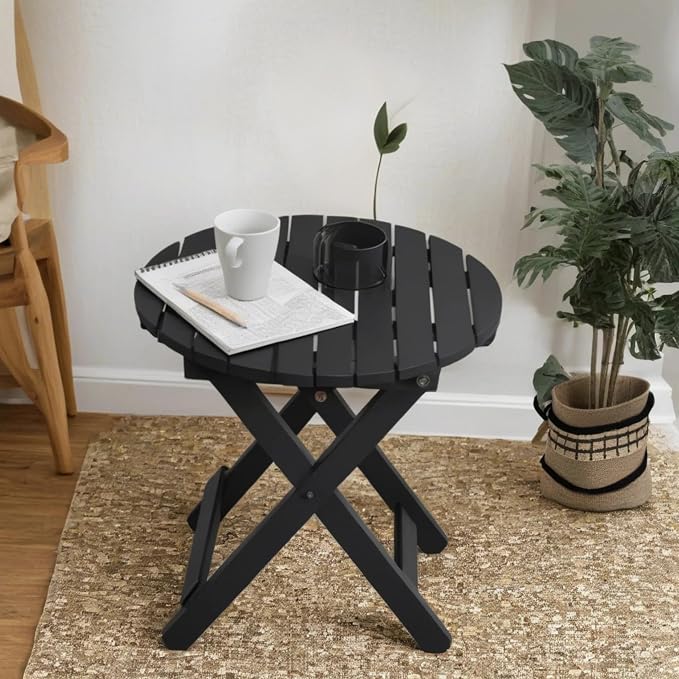 Outdoor Small Round Folding Side Tables, Foldable Wooden End Table - Image 8
